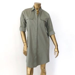 THEORY MELIBA COTTON SHIRT DRESS IN SAGE KHAKI 4